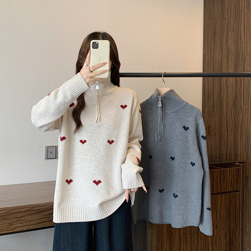 爱心提花高领半拉链针织衫女秋冬大码胖mm显瘦设计感加厚内搭毛衣,女装/女士精品,大码内搭,淘宝优惠券,粉丝福利购,淘宝优惠卷