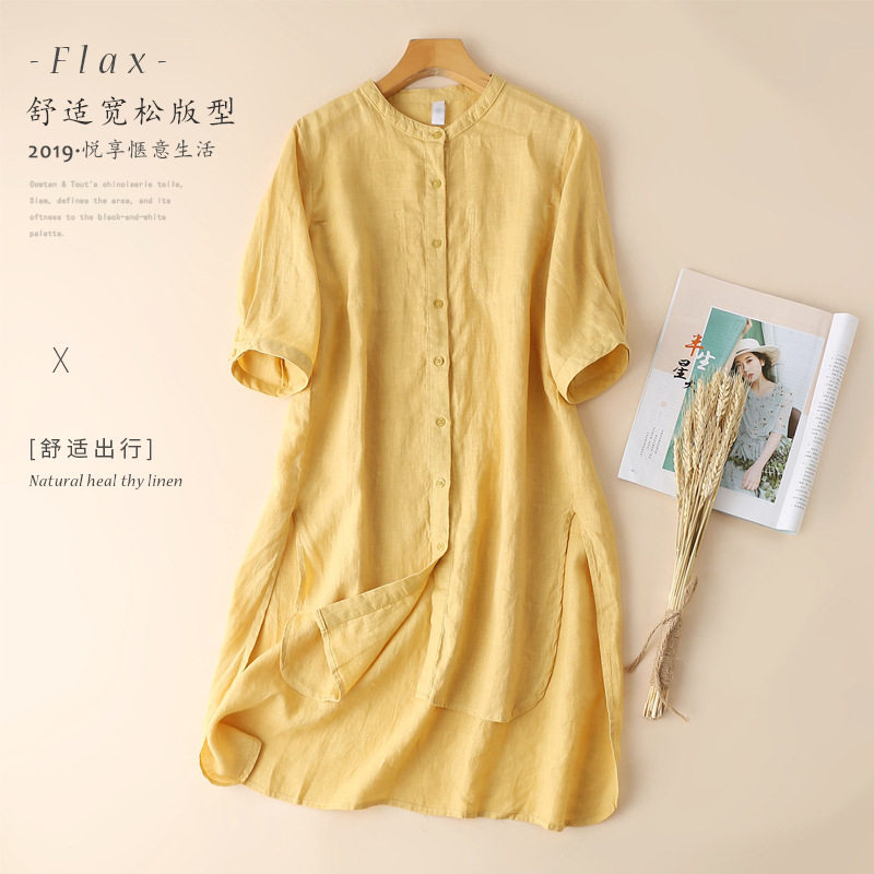 半袖衬衫女夏季中长款宽松苎麻上衣棉麻简约亚麻旅游出游衣服开衫|ruв категории Женская одежда, рубашка - от Buy2taobao.com для оказания профессиональной услуги покупки агента Taobao