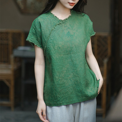 亚麻中式禅修茶服短袖衬衫