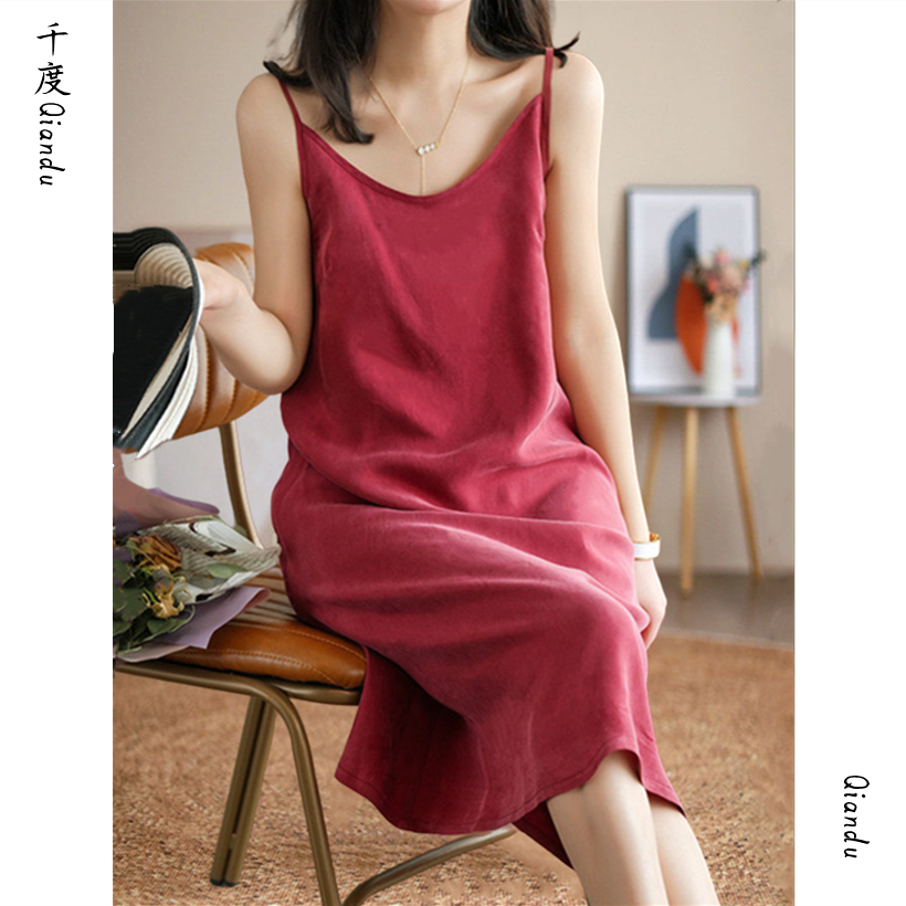 吊带连衣裙丝铜氨丝显瘦打底裙子