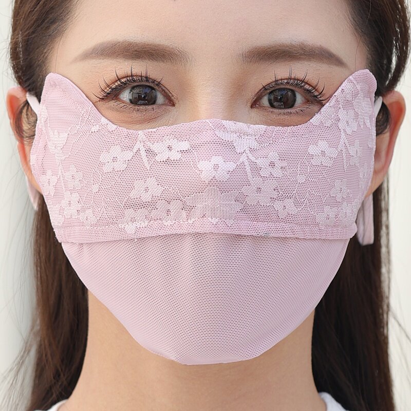 大码蕾丝防晒口罩女夏天薄款透气护眼骑行遮阳防尘双层护脸大面罩