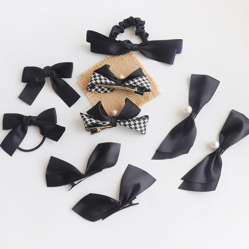 丝绒舒钻发夹黑色蝴蝶结后脑勺卡