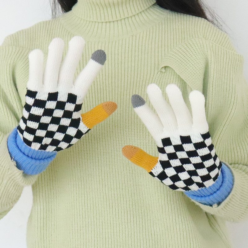 棋盘格毛绒手套全指女冬天可爱保暖韩版学生骑行加厚触屏针织手帽,服饰配件/皮带/帽子/围巾,手套,淘宝优惠券,粉丝福利购,淘宝优惠卷