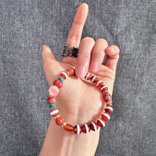 原创设计 藏式天珠玛瑙多宝手串粉糯尸陀林药师珠文玩手串手链