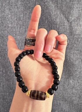 【清仓价】DIYI双虎牙天珠玛瑙手串搭配金箔琉璃珠文玩手链手绳