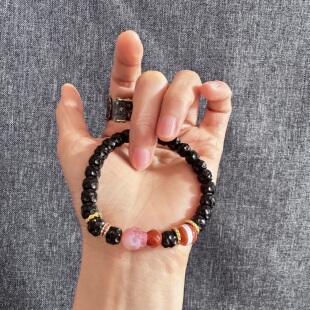 原创设计 黑金椰蒂无相玛瑙精雕粉糯尸陀林药师珠文玩手串手链