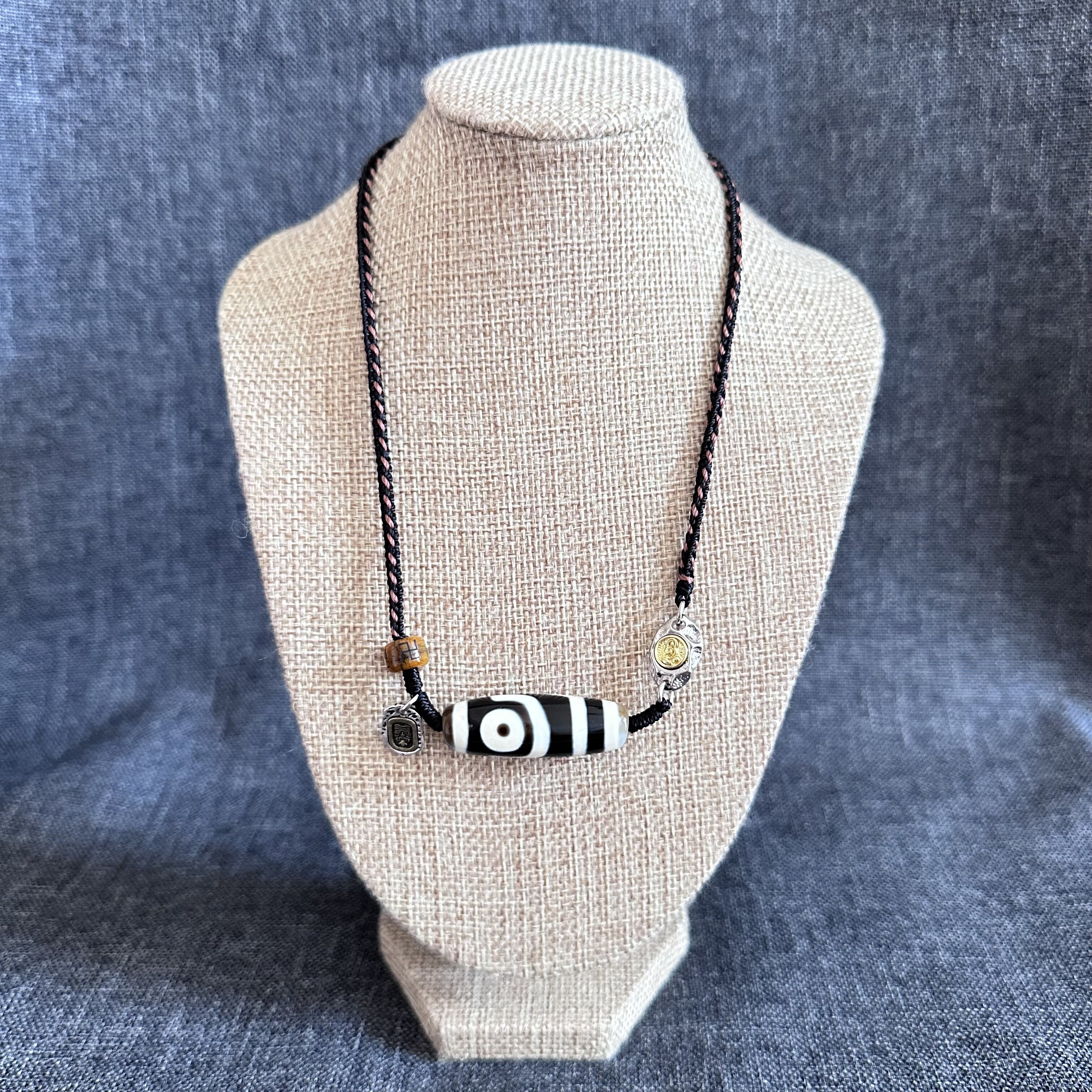 原创设计 台珠行运任晓攀黑白如意二眼天珠项链藏式天珠锁骨链