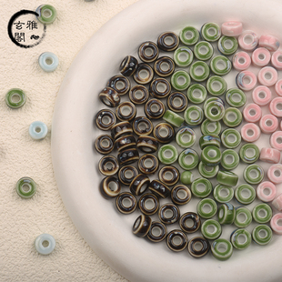 陶瓷高温花釉圆盘隔珠串珠diy手工项链手链手机链材料饰品配