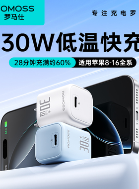 罗马仕氮化镓充电头30W闪充适用苹果15/16/17PD快充插头TypeC接口充电器适用iPhone8/X/XR/11/12/13/14/iPad