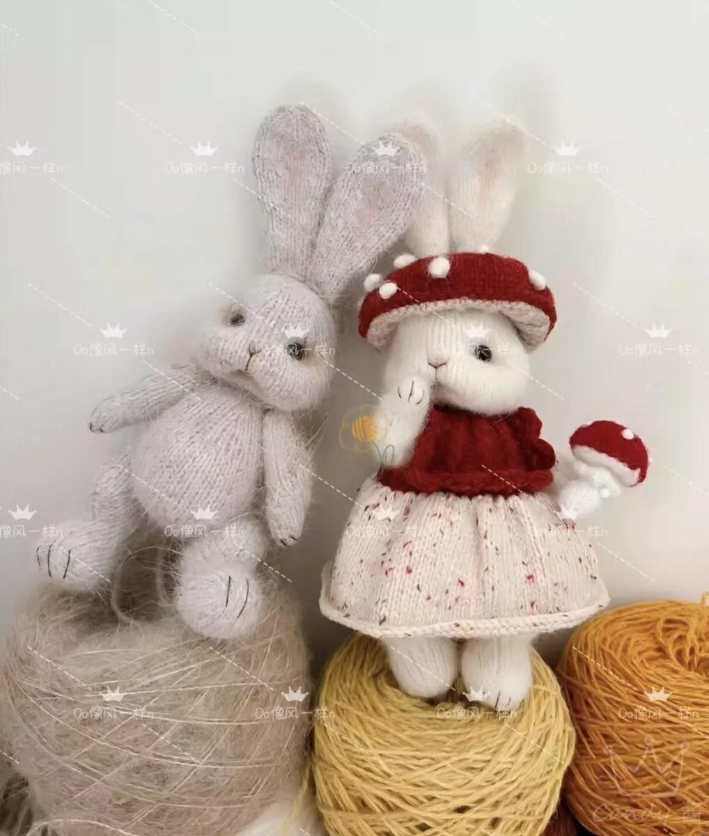 棒针活动关节 采蘑菇的小兔叽（素体+裙子+帽子）图解+有难点视频