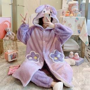 可爱星黛露珊瑚绒睡衣女兔子冬季睡袍加厚大码长款加厚玉桂狗浴袍