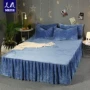 Mùa đông ấm áp flannel váy đơn mảnh 1,8m Simmons bảo vệ trượt trơn màu rắn pha lê nhung trải giường - Váy Petti drap giường có viền