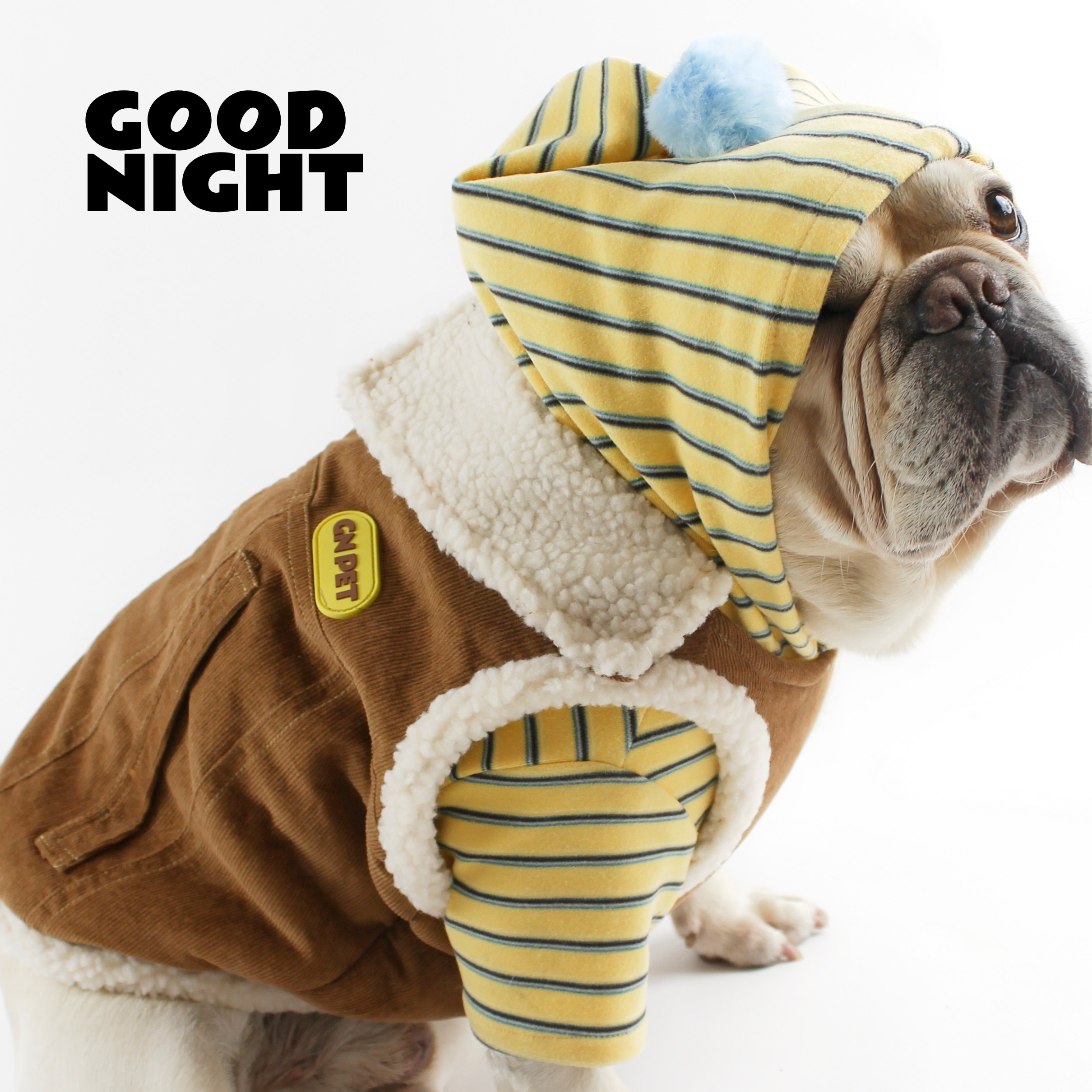 GOODNIGHT晚安法斗巴哥柯基法斗衣服冬狗狗衣服保暖加绒条绒外套