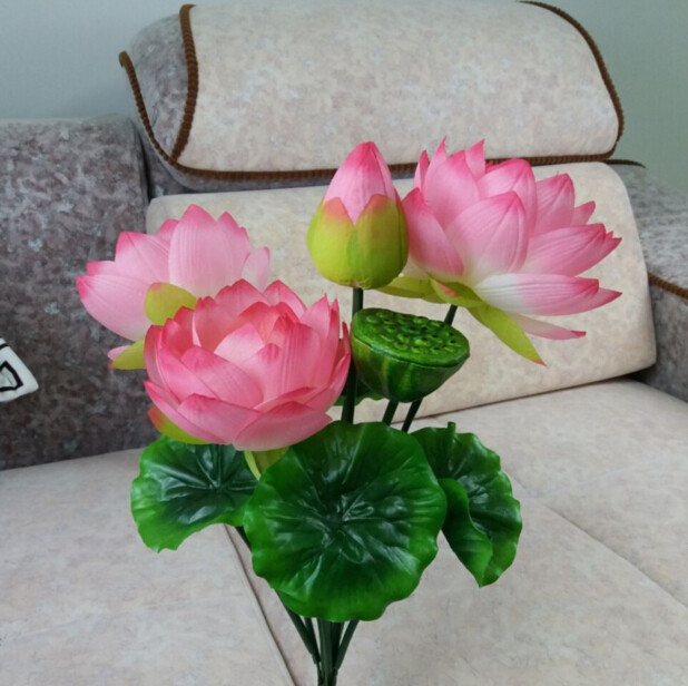 特价假花 仿真大荷花王睡莲 绢花 干花 落地盆景供佛摆放花艺包邮