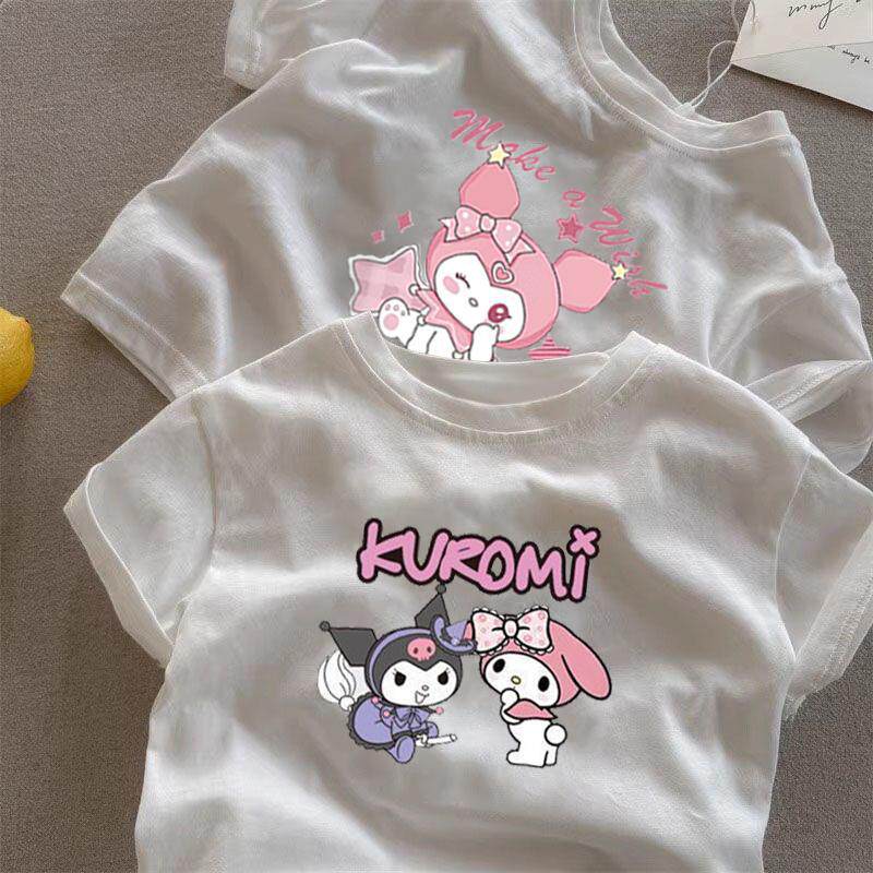 纯棉儿童夏季短袖T恤女童纯棉圆领白色卡通中小童宝宝库洛米潮流t