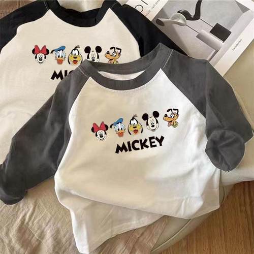 纯棉儿童长袖拼接T恤男女童韩版