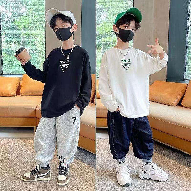 纯棉儿童长袖t恤打底衫春秋季薄款中大小童男宝宝洋气炸街上衣潮