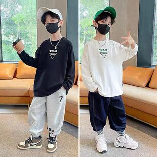 纯棉儿童长袖t恤打底衫春秋季薄款中大小童男宝宝洋气炸街上衣潮