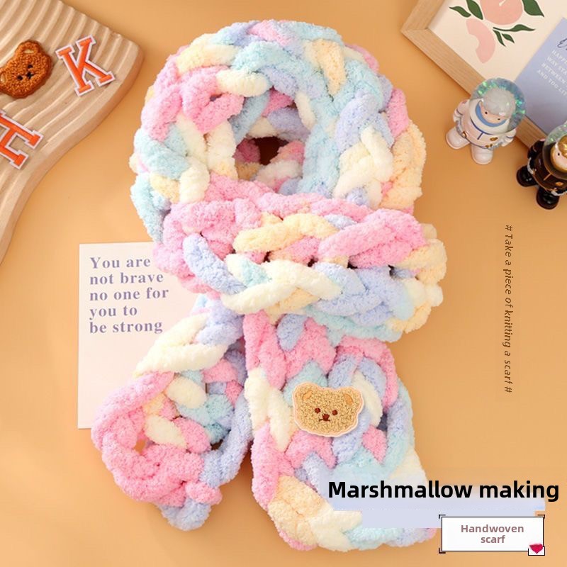 学生手织围巾毛线团猫尾