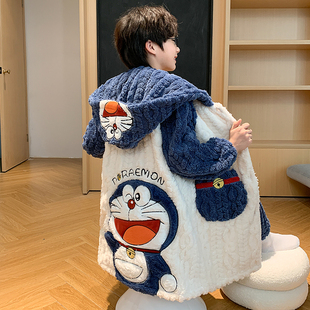 男童珊瑚绒家居服加厚睡袍秋冬装中大童卡通儿童法兰绒睡衣套装冬