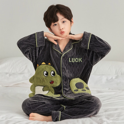 海岛绒初中生男孩加厚家居服套装