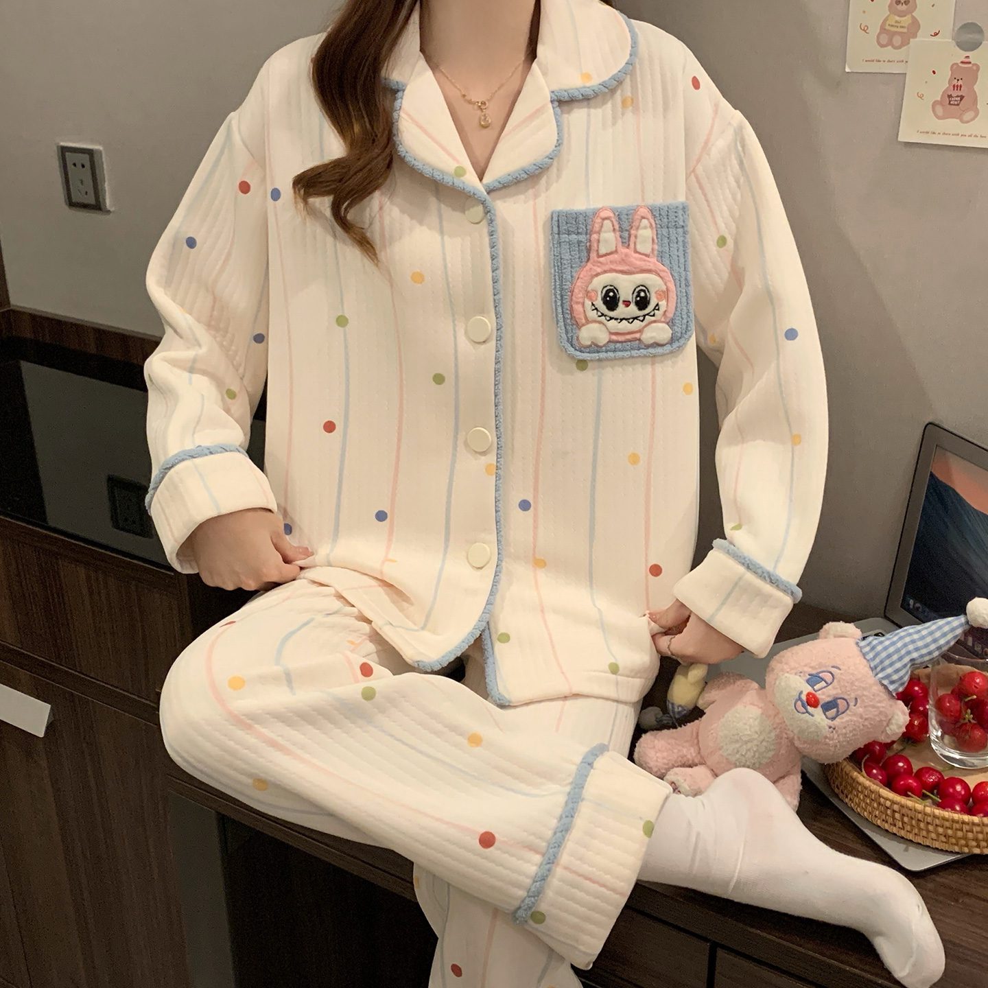 初中生睡衣女孩加厚空气棉秋冬季大童少女孩夹层冬天高中生家居服