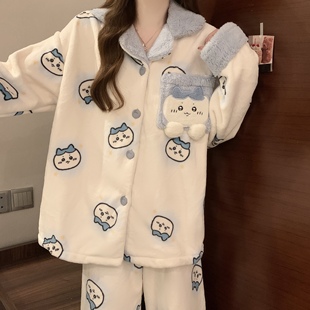 大童睡衣女孩秋冬季加厚珊瑚绒套装女童法兰绒初中学生冬季家居服