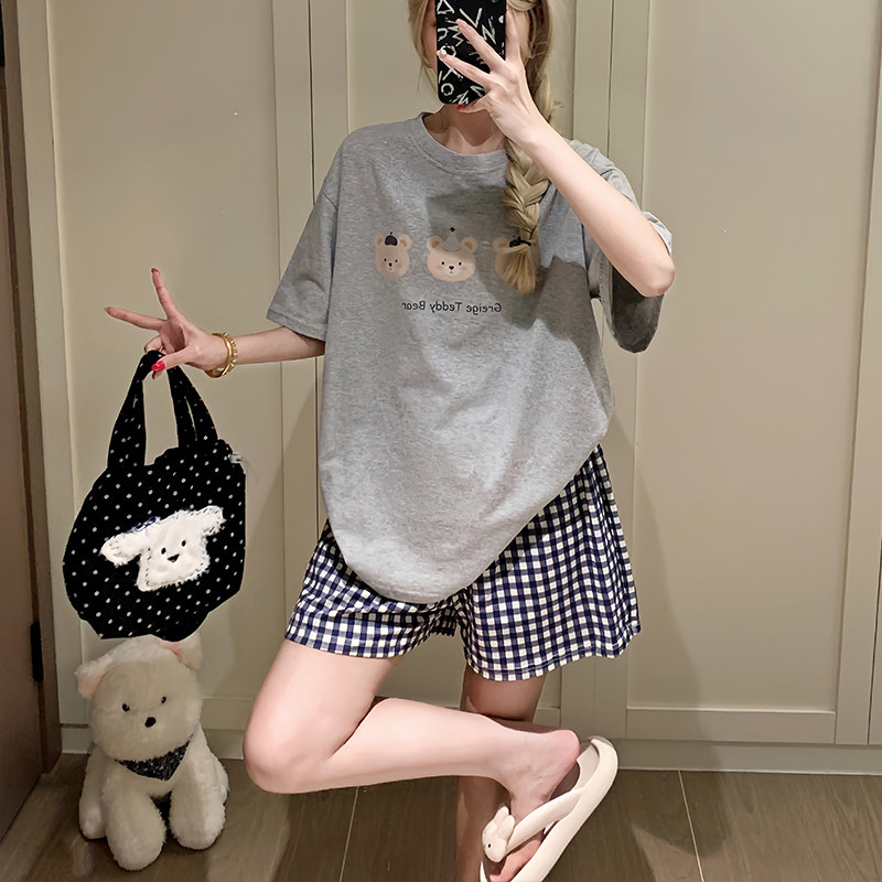 中大童睡衣女童夏季纯棉短袖短裤12女孩13岁家居服15初中学生套装