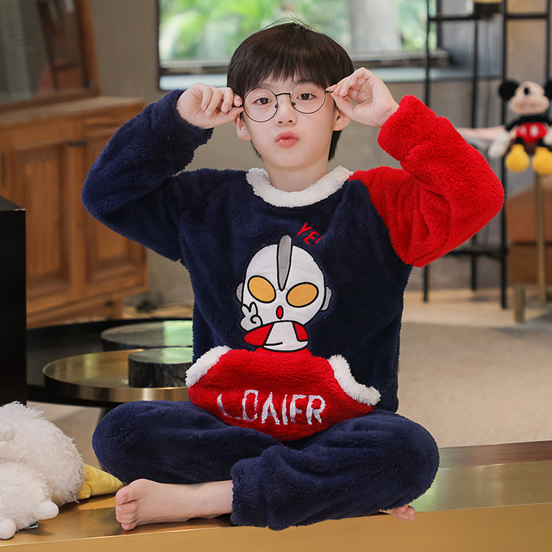 男童法兰绒睡衣春秋中大童男孩