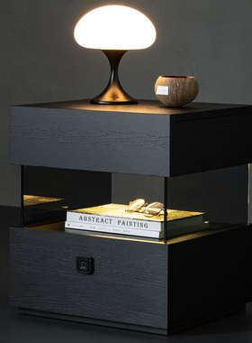 北欧风卧室床头储物柜意式极简悬浮智能床头柜现代简约带锁床边柜