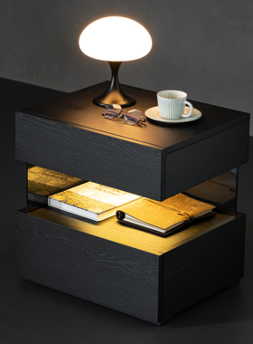 现代极简悬浮床头柜意式简约风卧室床边抽屉柜北欧风指纹锁保险柜