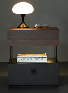 意式极简悬浮智能床头柜现代简约带锁床边柜北欧风卧室床头储物柜