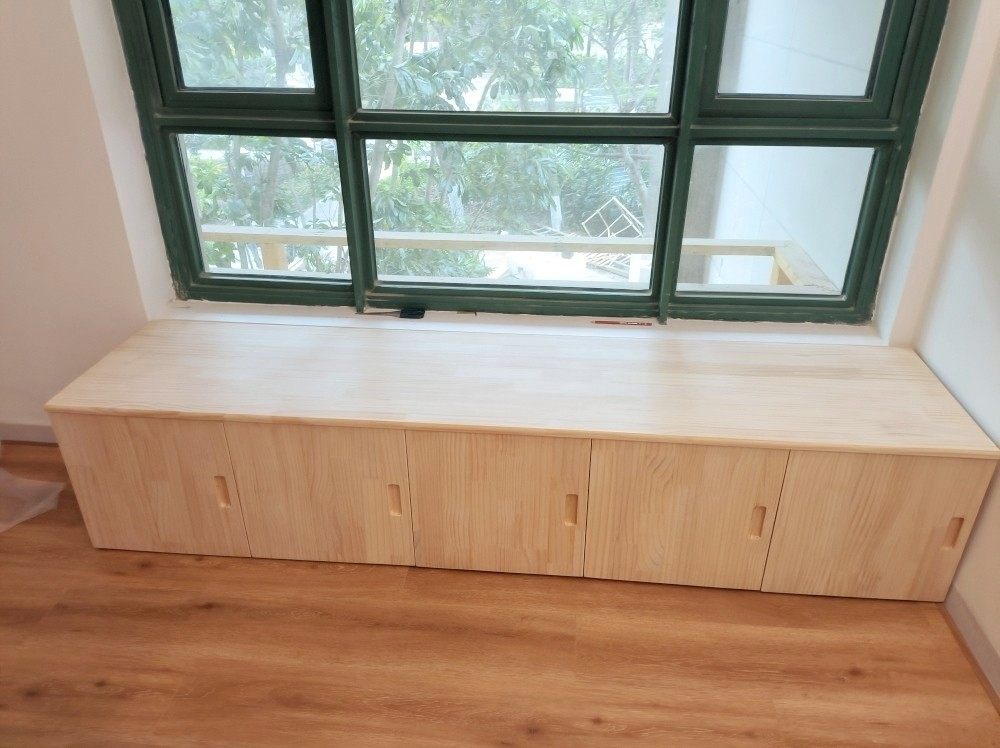 实木飘窗柜大储藏阳台储物柜收纳柜可坐落地窗台柜松木地柜矮柜子