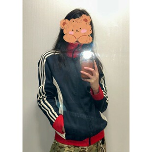 美式复古着vintage运动撞色卫衣外套学生校供长袖古早味拉链开衫