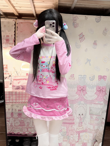 RichGirl少女复刻mp日系童趣甜美可爱软妹卡通长袖印花T恤