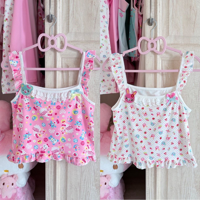 RichGirl少女日系女儿服可爱童趣印花吊带背心夏季甜美短款上衣