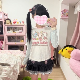 RichGirl日系可爱童趣甜美卡通短袖 印花古着T恤学生软妹上衣