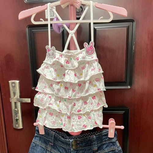 Rich Girl童趣卡通印花甜美吊带背心女夏季兔子刺绣内搭显瘦短款