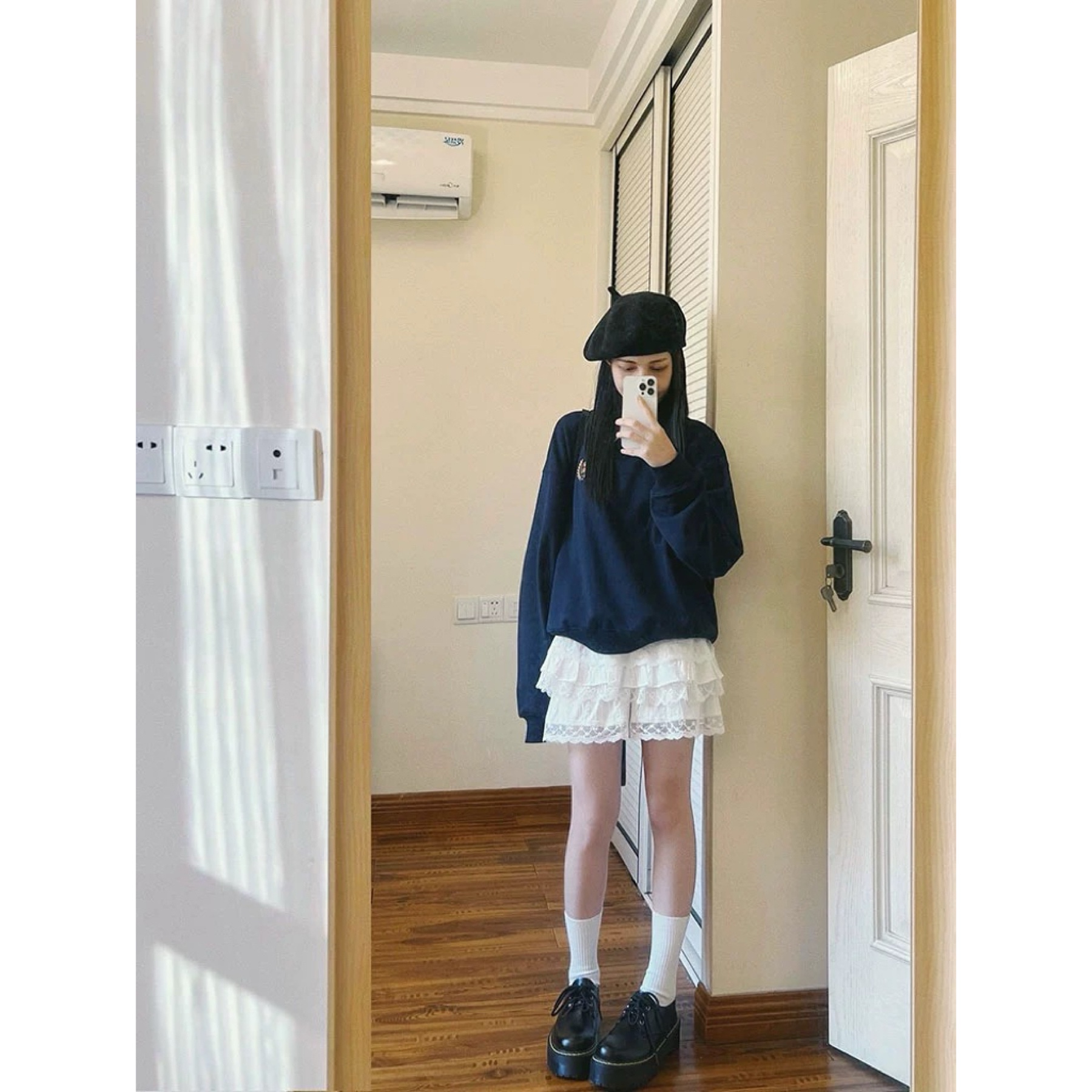 春秋日系软妹蕾丝花边芭蕾风a字蛋糕裙女少女纯欲清新短裙半身裙