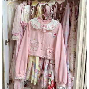 RichGirl粉蛋糕蝴蝶结开衫 日系甜美软妹可爱娃娃领蕾丝衬衣短外套