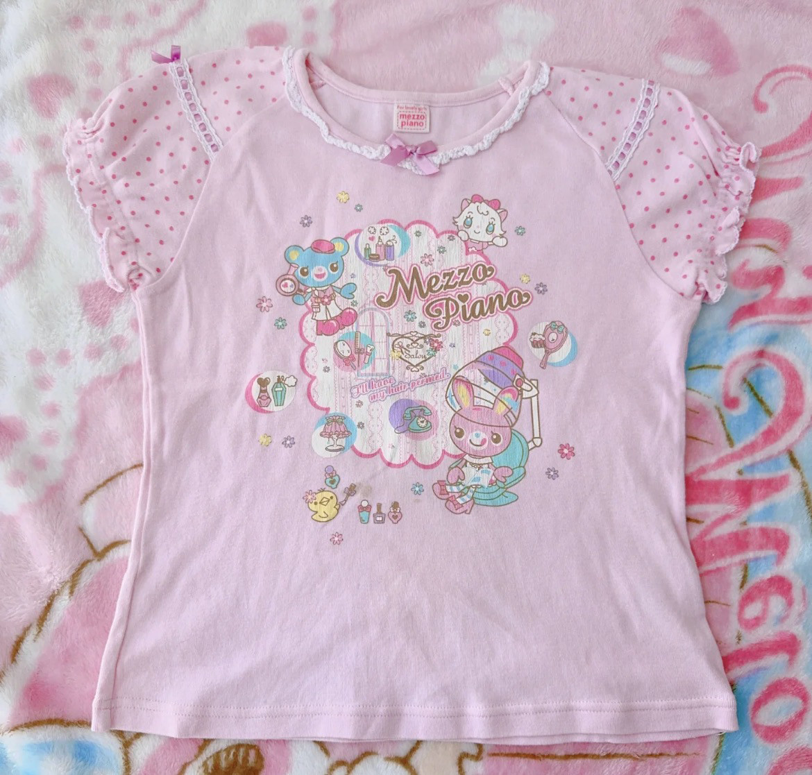 RichGirl少女复刻女儿服可爱印花T恤蝴蝶结设计兔兔甜美短袖夏季