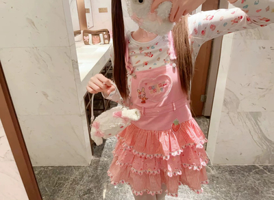 日系mp女儿服甜美内搭甜点T恤软妹可爱甜美卡通长袖蕾丝花边上衣