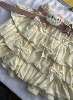 RichGirl少女原创自制手作暖宝宝绒蝴蝶结短裙+可爱腰带半身裙