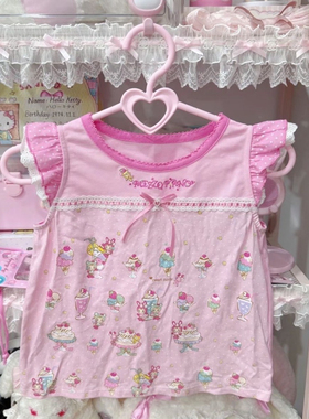 RichGirl日系可爱复刻童趣甜品兔mp款飞飞袖蕾丝古着少萝软妹上衣