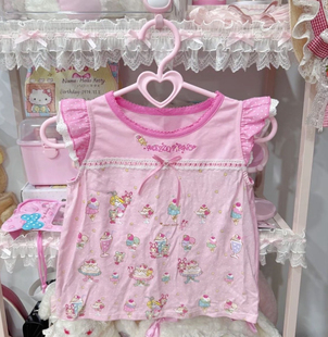 RichGirl日系可爱复刻童趣甜品兔mp款 蕾丝古着少萝软妹上衣 飞飞袖