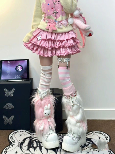 木耳花边粉色南瓜裤少女亚比蓬蓬蛋糕裙y2k显瘦千禧辣妹a字半身裙