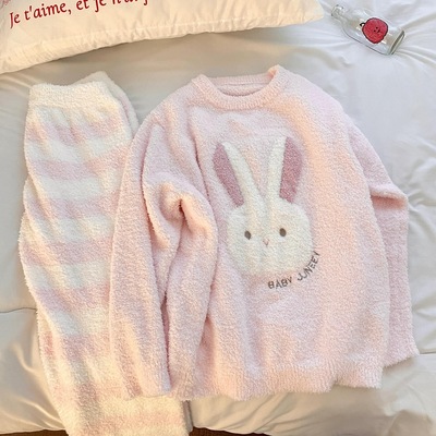 韩系少女甜美冬季短绒睡衣女保暖软糯舒适毛绒学生宿舍家居服套装