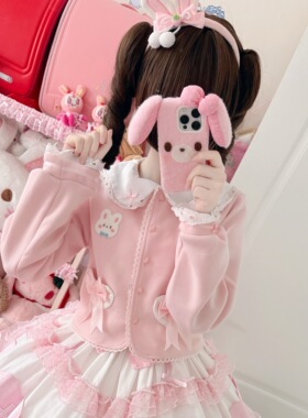 RichGirl自制日系蛋糕蝴蝶结开衫日系甜美软妹可爱娃娃领蕾丝衬衣