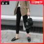 Quần tây nữ phiên bản Hàn Quốc 9 điểm thẳng Anh Quần chân nhỏ công sở nữ eo cao là quần mỏng đi lại màu đen chuyên nghiệp - Khởi động cắt quần áo công sở nữ