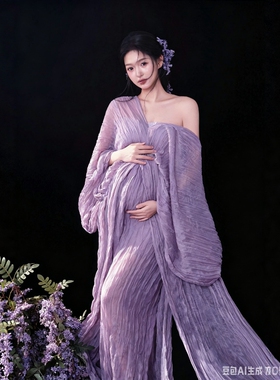 影楼摄影梦幻风紫色战国袍蕾丝直裾女仙气孕妇照长裙摄影写真服装